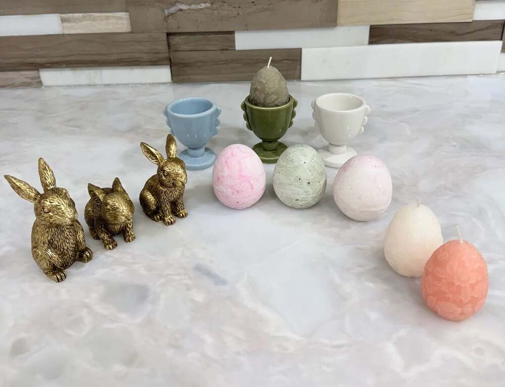 Easter Bunny Figurines And Egg Decor Set